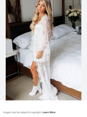 Bridal Lace Long Sheer Robe in White by